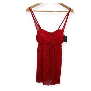 Just Sexy Lingerie Women's Size Medium Babydoll Red Keyhole Lace Nightie Panties
